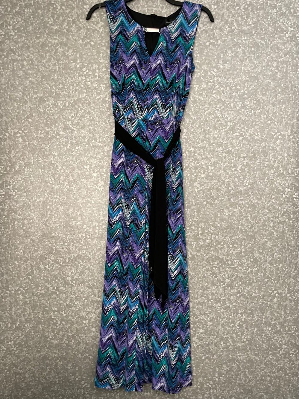 Connected Apparel Blue Chevron Sleeveless Jumpsuit - Size 8 - Silver Neck Accent